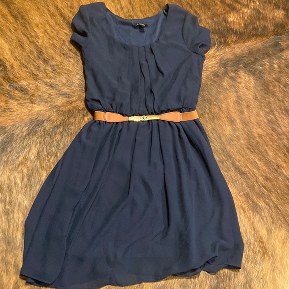 blue dress for baby girl Navy Blue Belted Cotton Midi Dress - All Dresses